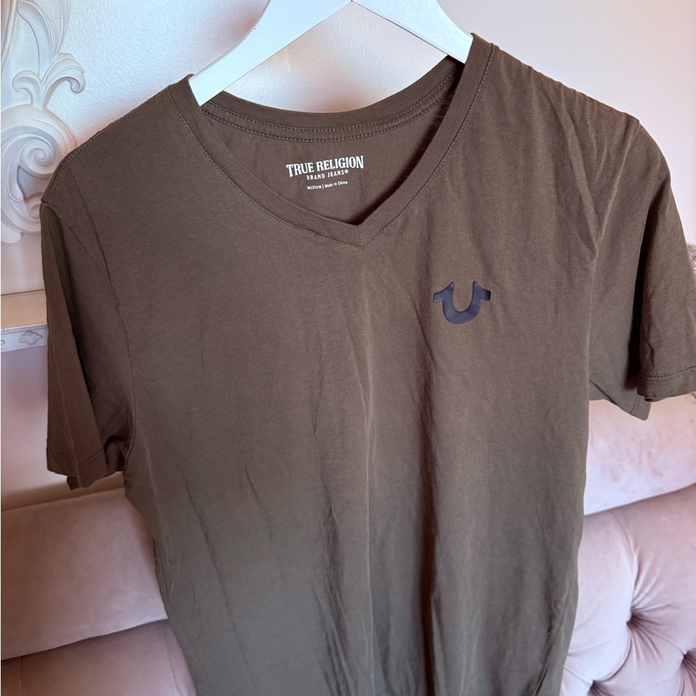True Religion Men's Khaki V-Neck T-Shirt
